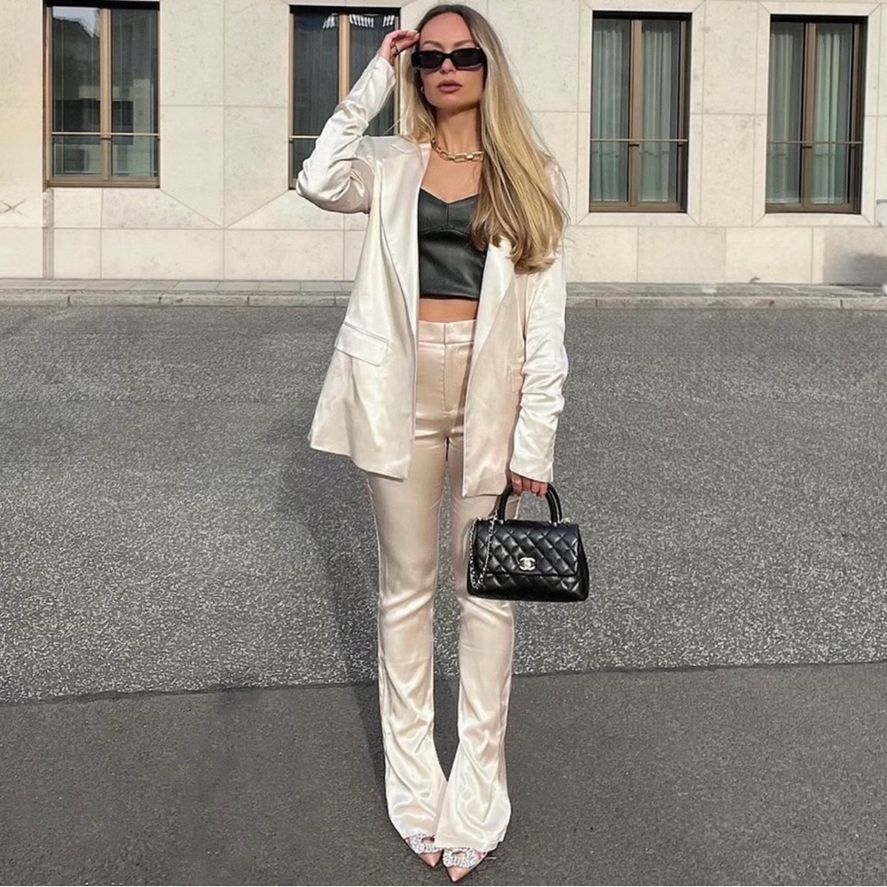 Zara Cream Satin Blazer, Medium